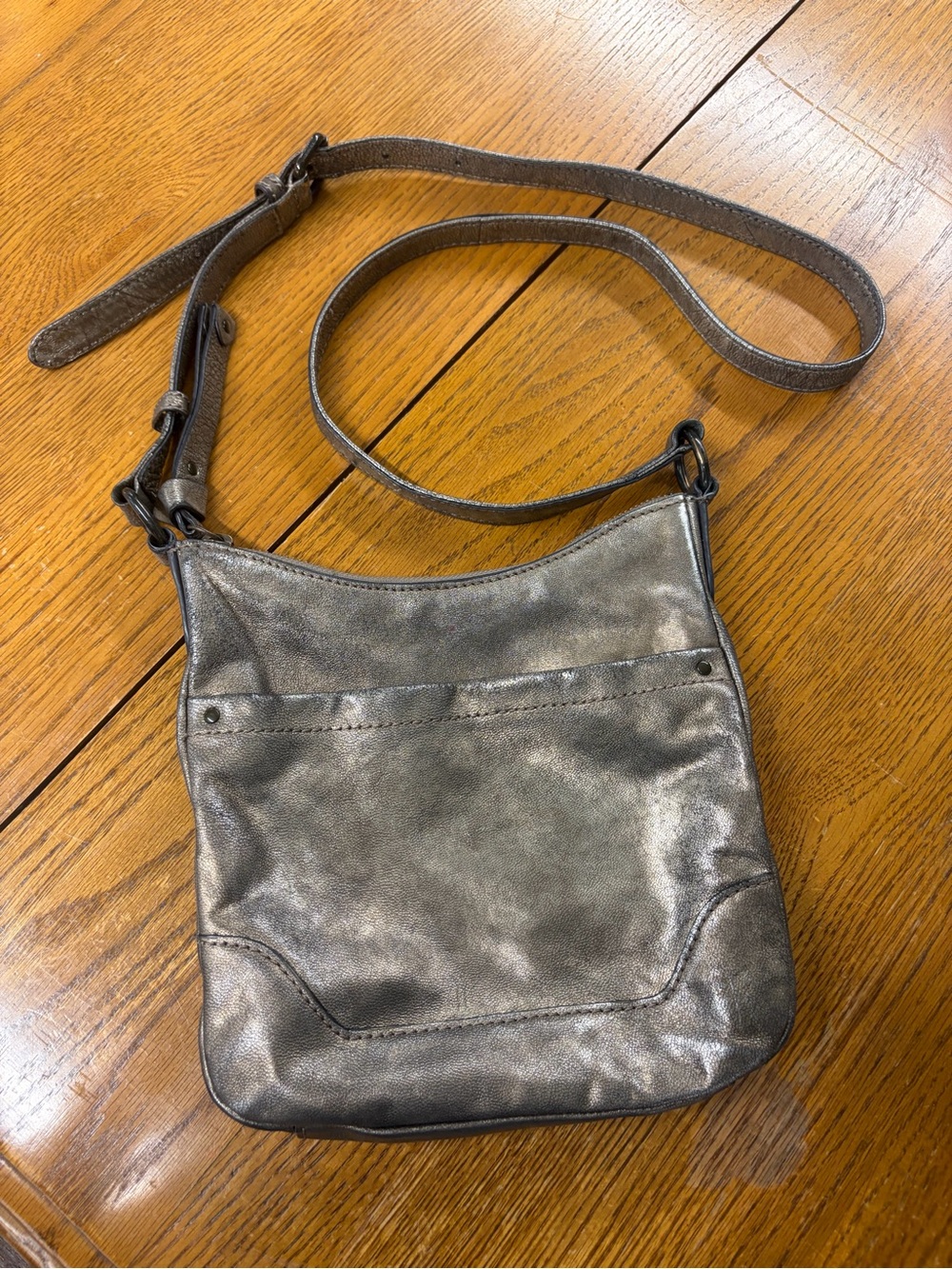 Frye Metallic Pewter Crossbody Bag
